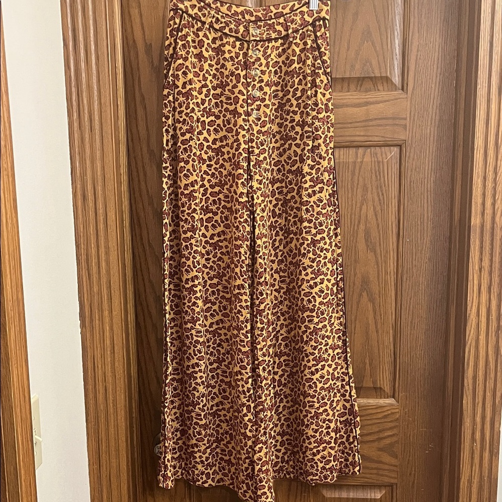 Free People Bennie Leopard Print Tie Waist (missing) Pant, Boho edgy grunge